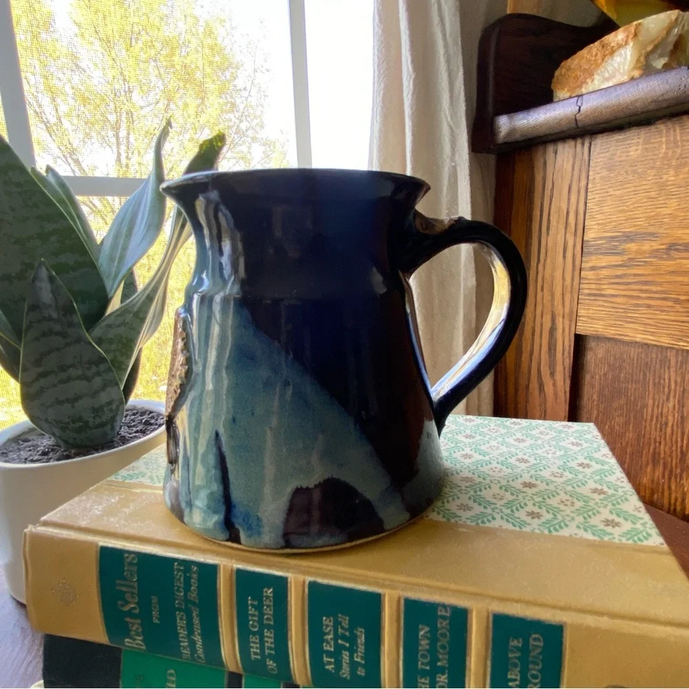 Handcrafted Blue and Brown Ceramic Coffee Mug EUC
